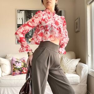 Sheer floral cropped layering piece